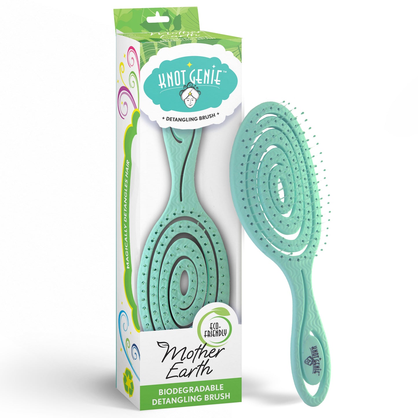 Knot Genie Mother Earth Biodegradable Detangling Brush in Green for Easy Hair Tangles Removal