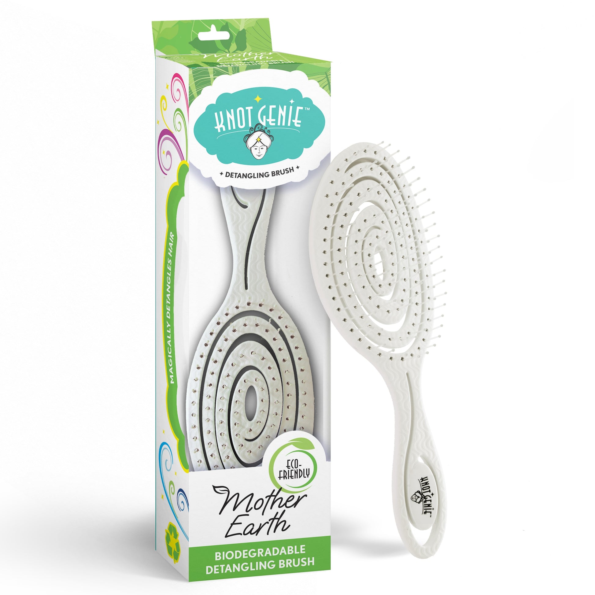 Knot Genie Mother Earth Biodegradable Detangling Brush with Eco-Friendly Design for Easy Hair Untangling