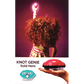 Colorful promotional image for Knot Genie detangling brush set with a model holding the brush