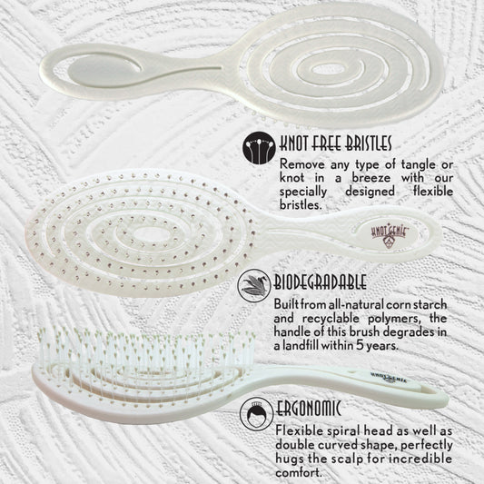 Knot Genie Mother Earth detangling brush with biodegradable bristles and ergonomic spiral design