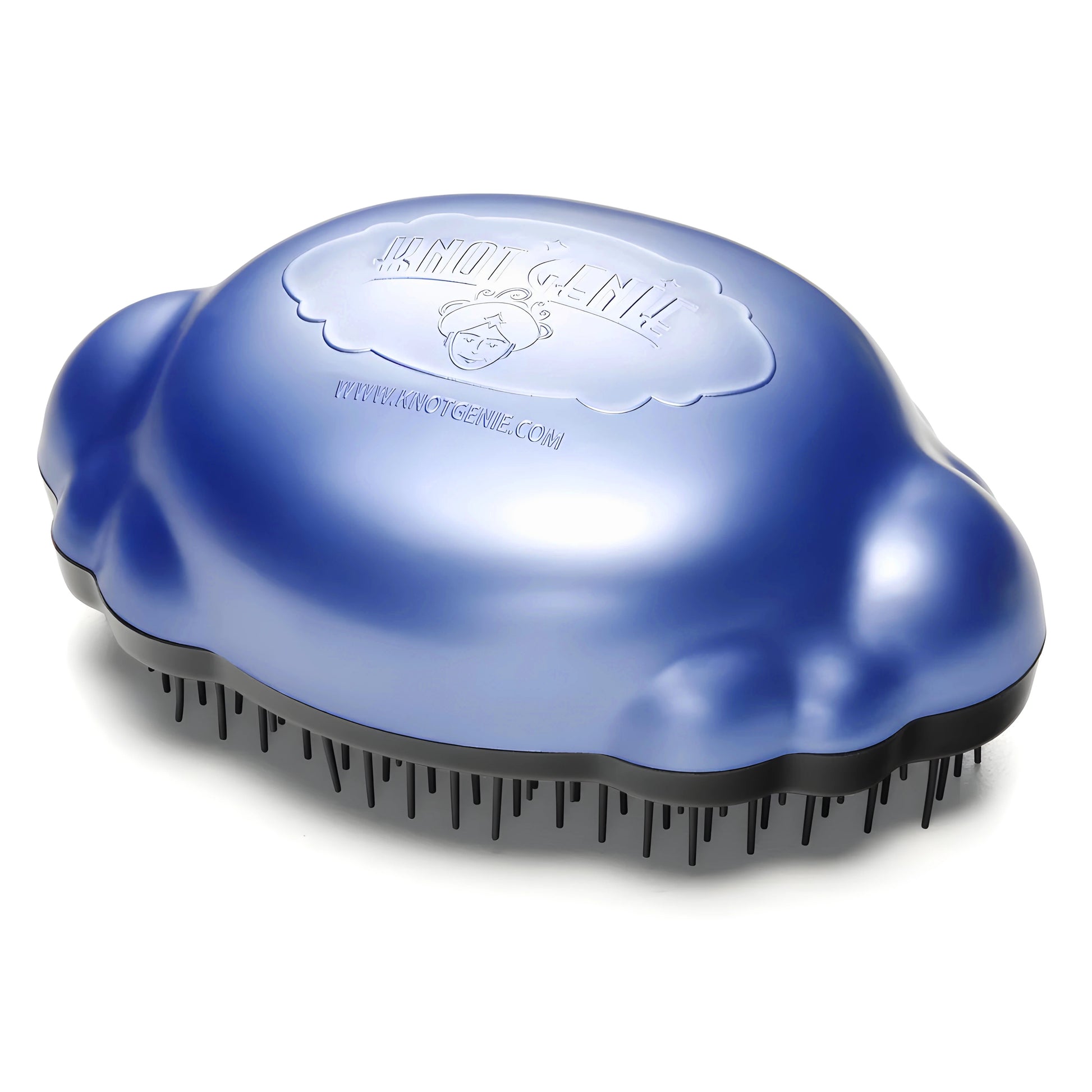 Knot Genie Teeny Genie detangling brush in blue with ergonomic design for quick hair detangling