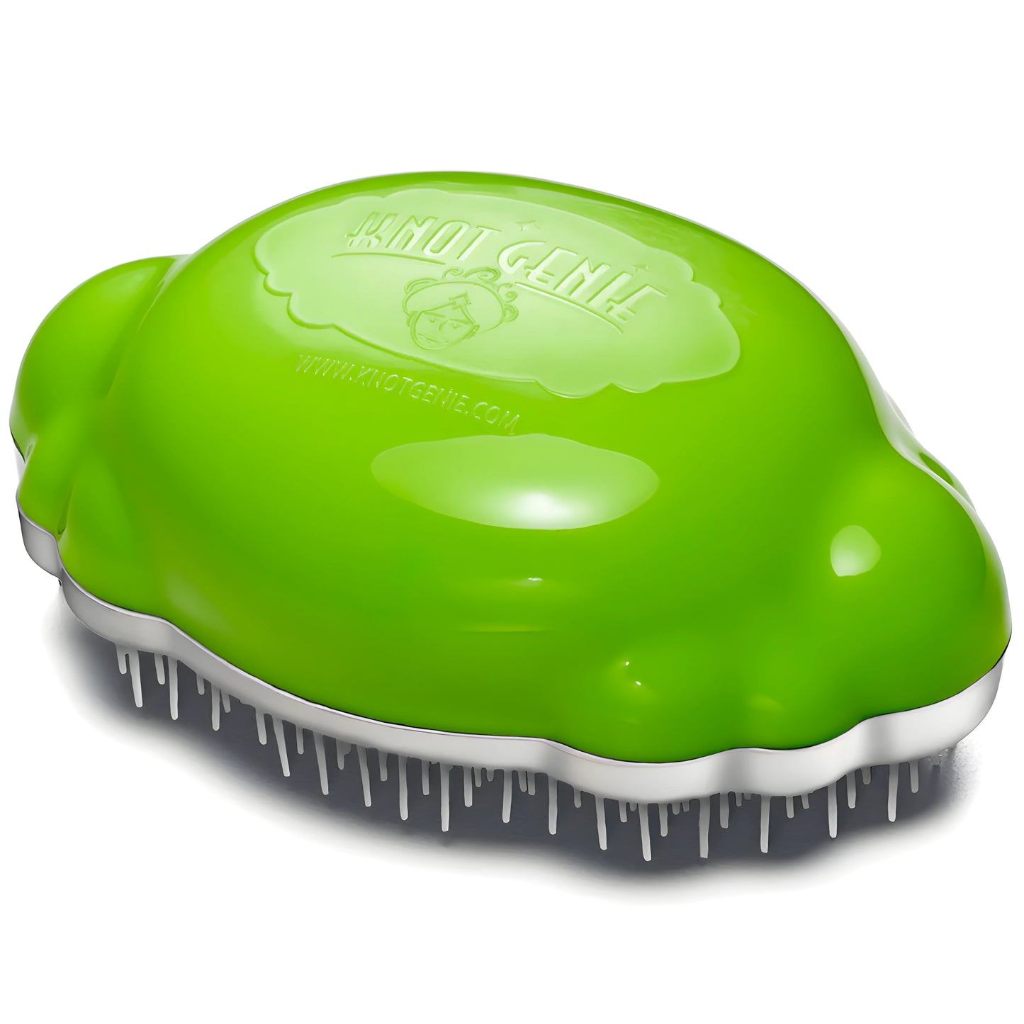 Knot Genie Teeny Genie detangling brush in vibrant green for easy hair detangling and styling