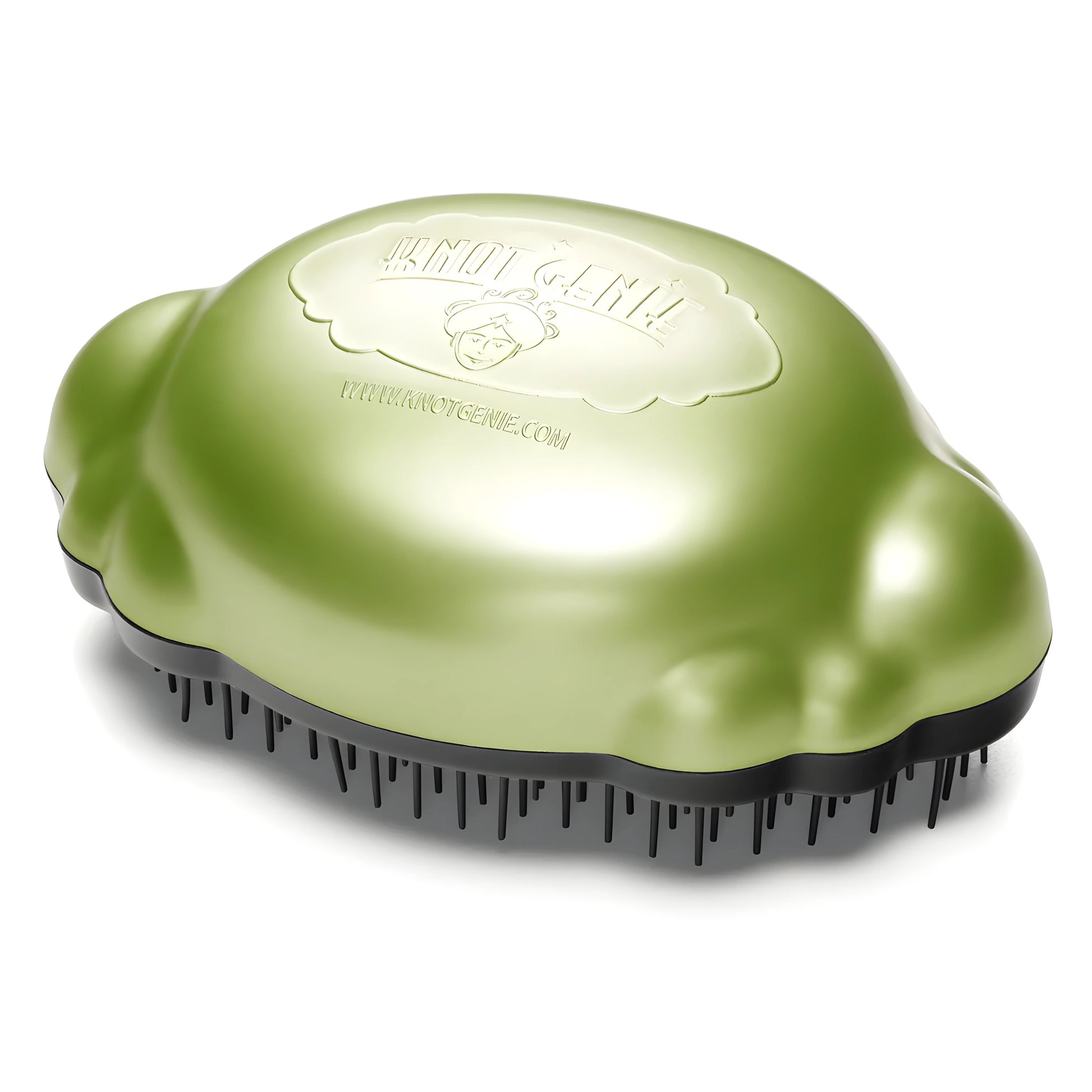 Knot Genie Teeny Genie detangling brush in green with ergonomic design for easy handling