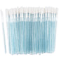 Apothie Disposable Lip Applicator Wands 100 ct feature clear blue handles, arranged in a row with one separated for display—perfect for precise, hygienic makeup application.