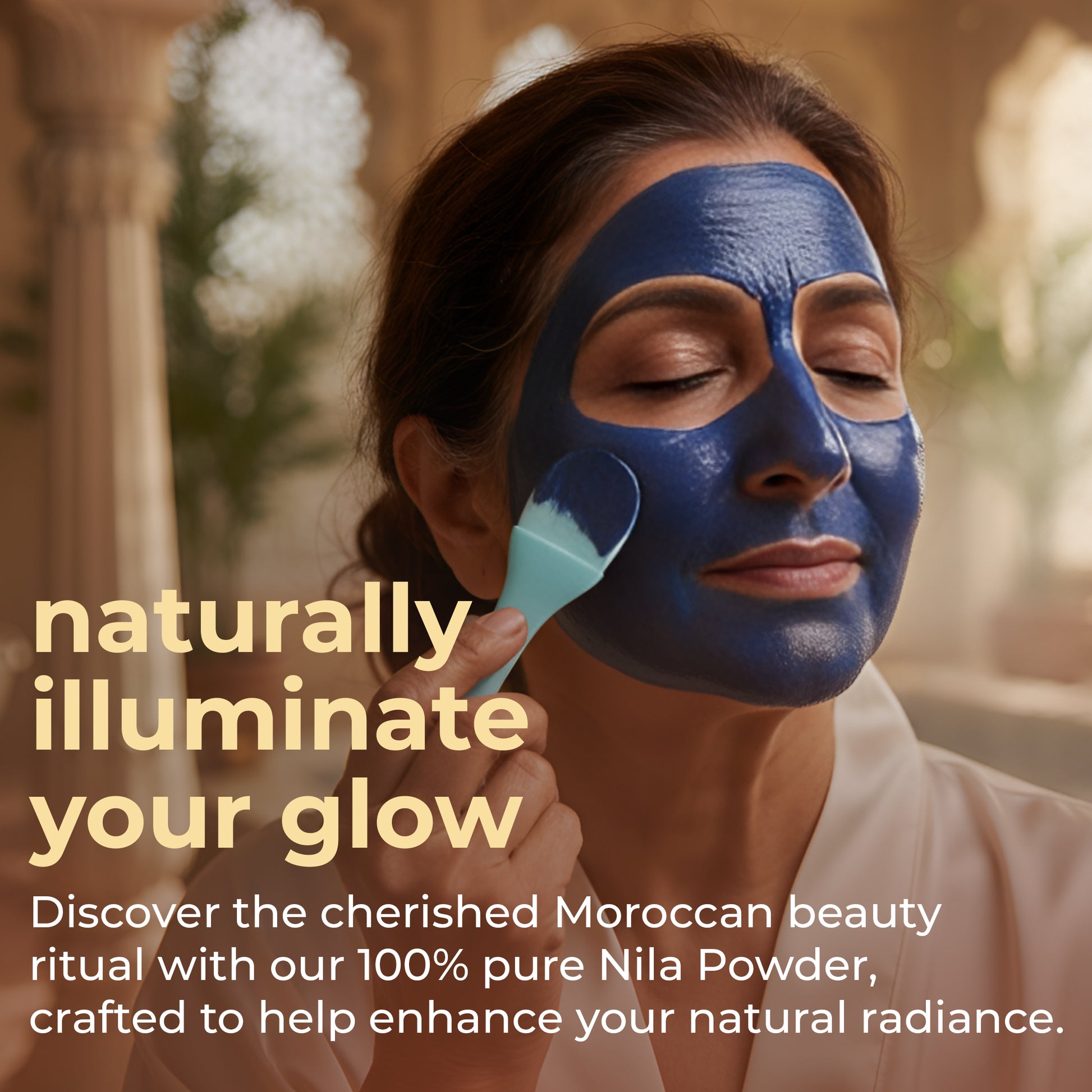 Natural Elephant indigo powder for hair in a beauty mask application for glowing skin