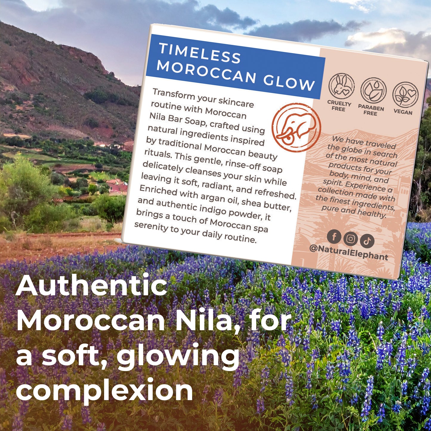 Natural Elephant Moroccan Nila soap bar, crafted with argan oil for a glowing complexion