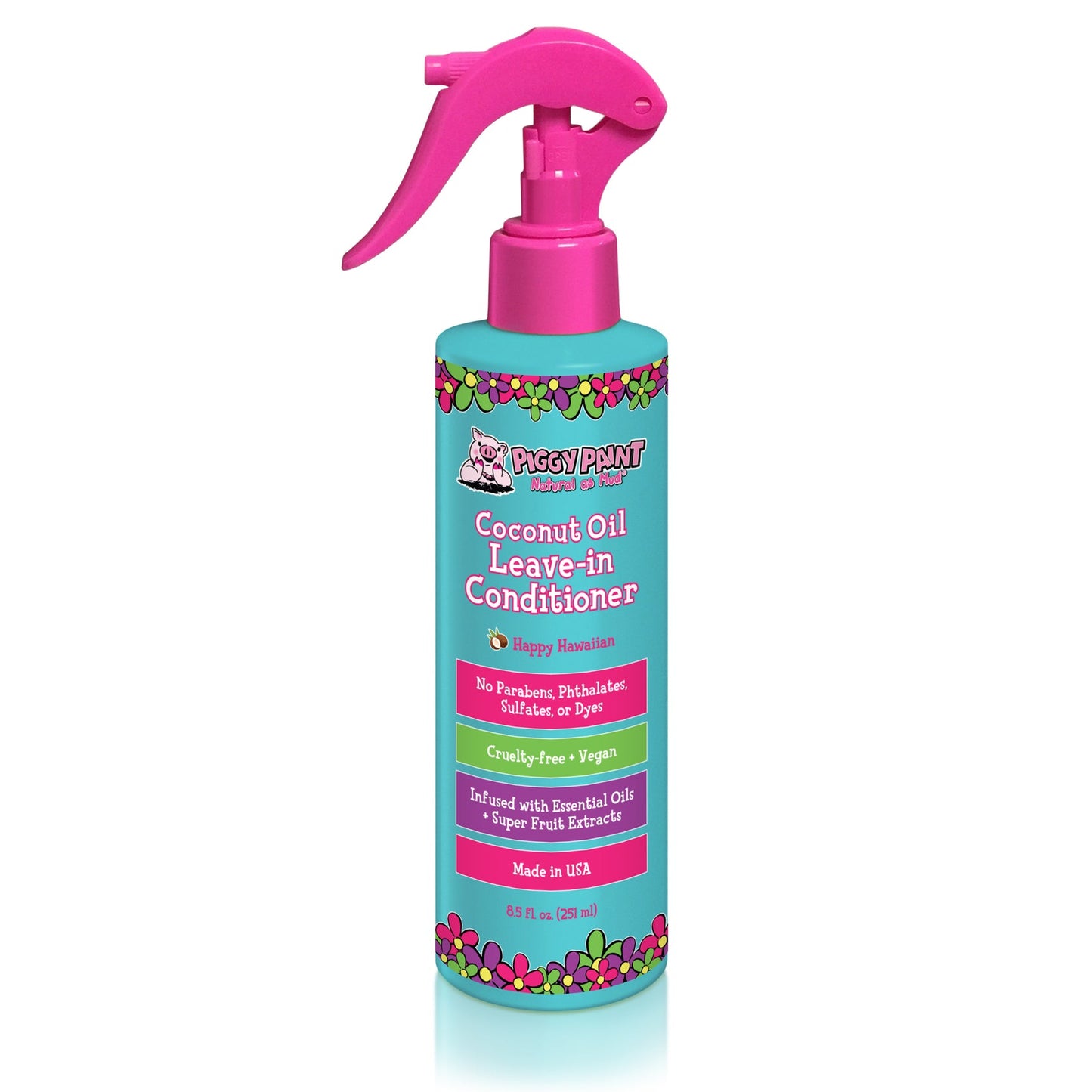 Piggy Paint Coconut Oil Leave-In Conditioner in a spray bottle for healthy and nourished hair