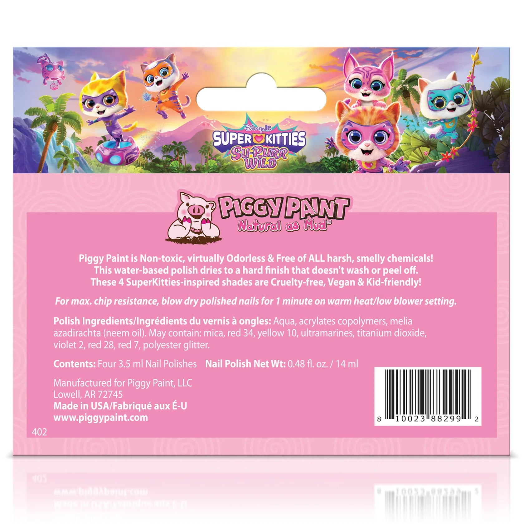 Piggy Paint kids non-toxic nail polish set featuring cute Super Kitties design, ideal for children
