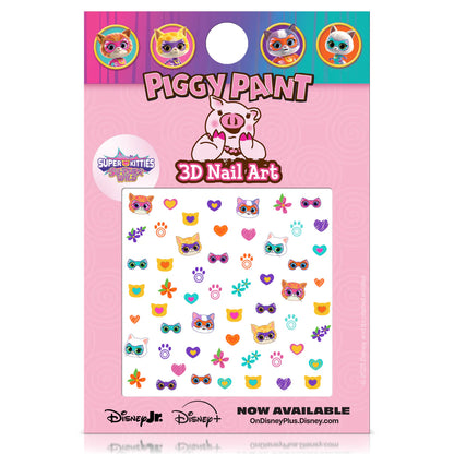 Piggy Paint nail art stickers featuring colorful designs of cats and hearts for fun nail decoration
