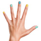 Colorful Piggy Paint non-toxic kids nail polish set applied on a hand with various shades