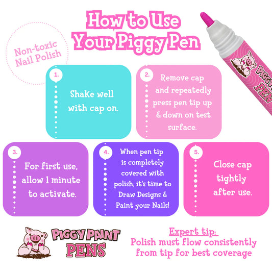 How to use Piggy Paint pen polishes with step-by-step instructions for easy application