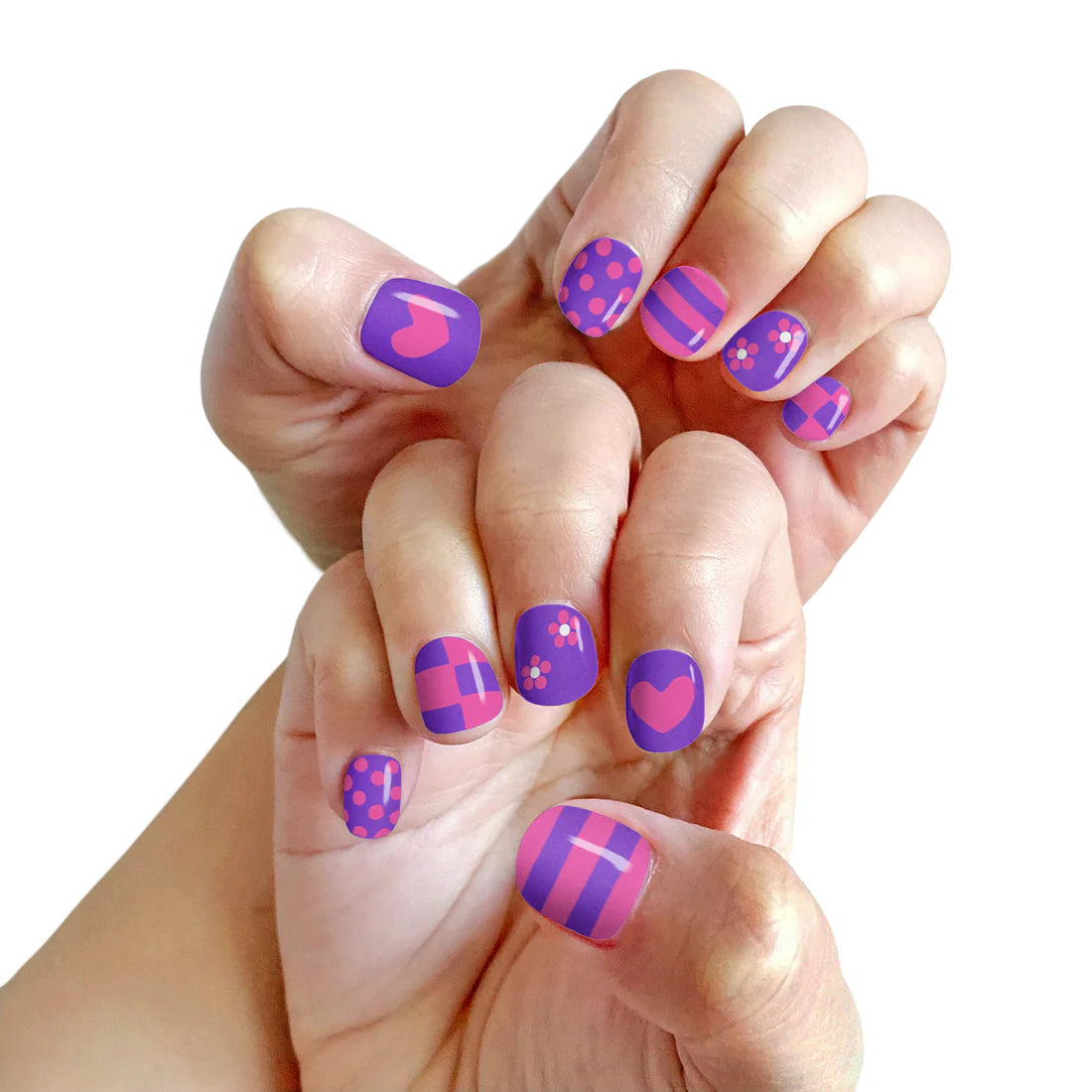 Colorful nail art featuring designs created with Piggy Paint pen polishes for creative nail decoration