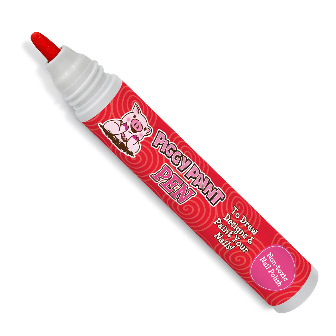 Piggy Paint pen polishes in bright red color for drawing and decorating nails safely