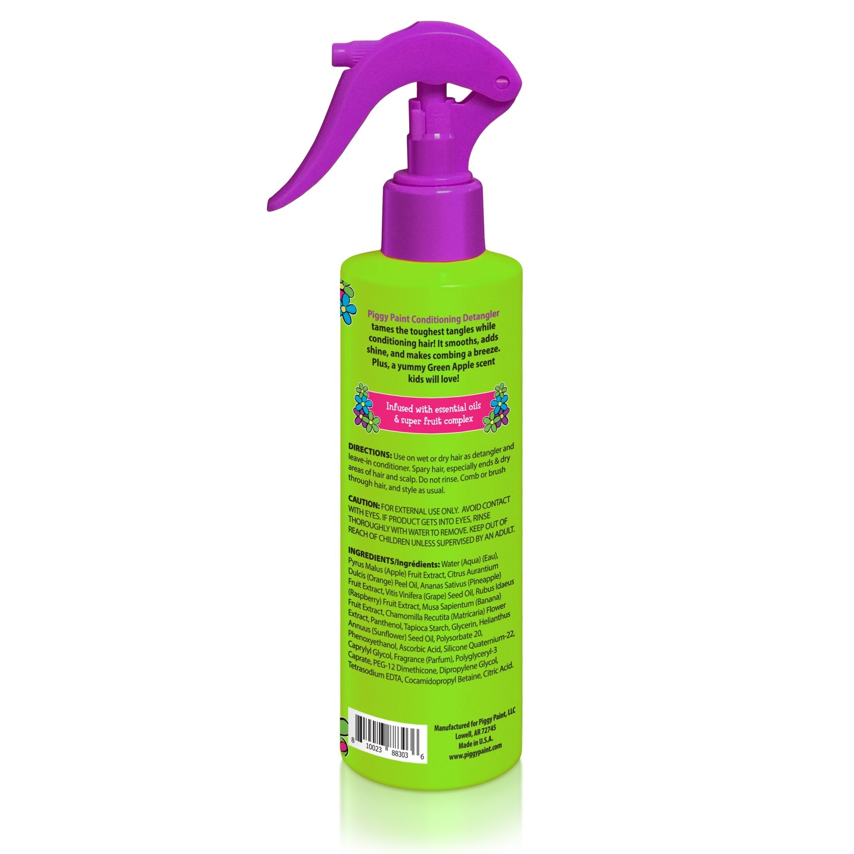 Piggy Paint Rock the Locks Green Apple Detangler in Spray Bottle for Easy Hair Untangling