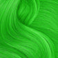 Vibrant green hair dyed with Punky Colour temporary hair color spray for a bold look