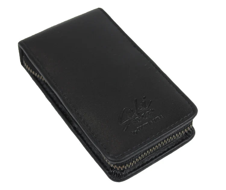 Seki Edge Men Grooming Kit in a sleek black leather case with zipper closure for easy storage