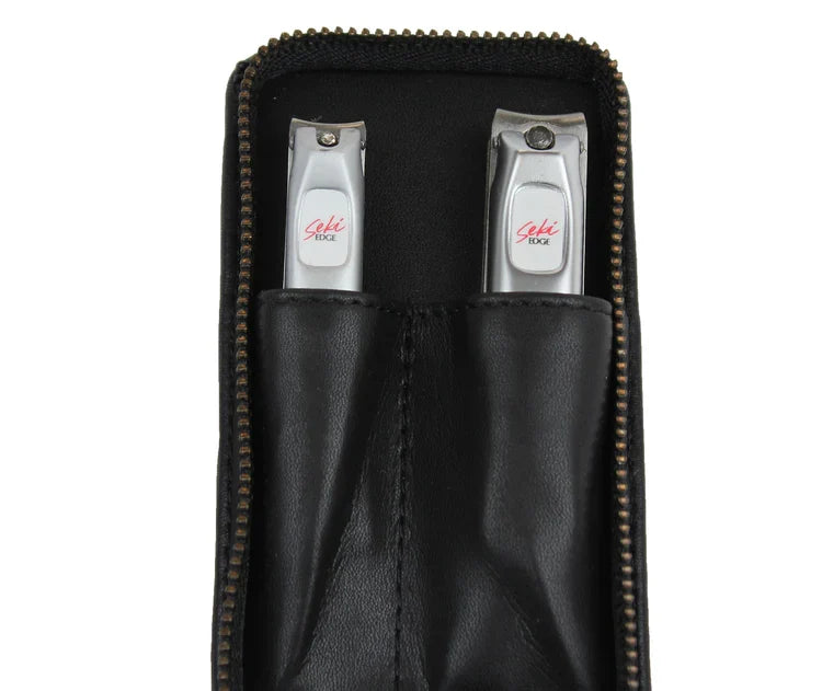 Seki Edge Men Grooming Kit with Stainless Steel Nail Clippers in a Stylish Black Pouch
