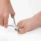 Seki Edge nail clippers in use for precise toenail trimming, designed for optimal control and comfort