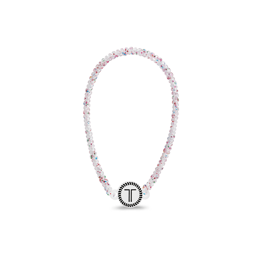 Teleties headband in pink and clear with a stylish logo for comfortable hair styling