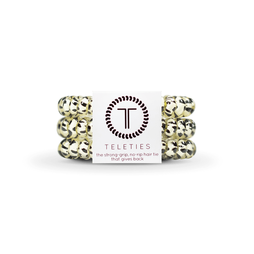 Teleties small hair ties in a leopard print design for secure and stylish hairstyles