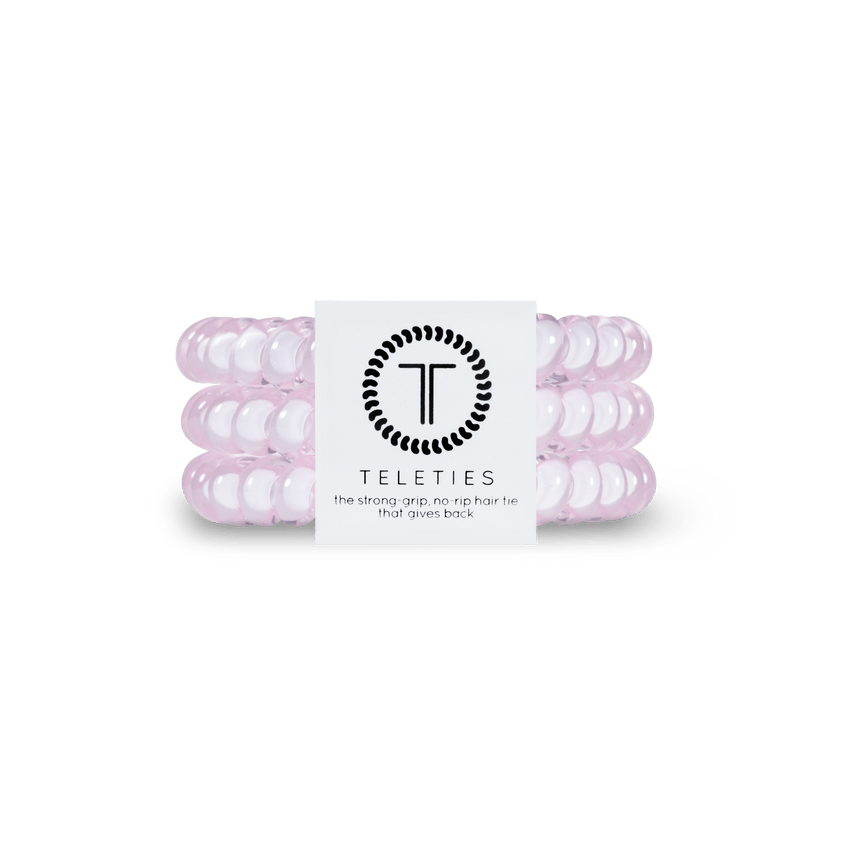Teleties small hair ties in pink offering strong grip and no damage for versatile hairstyles