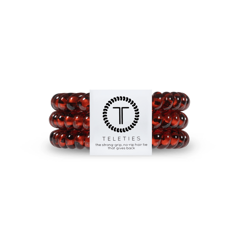Set of Teleties small hair ties in red with a strong grip and no-rip design for all hair types