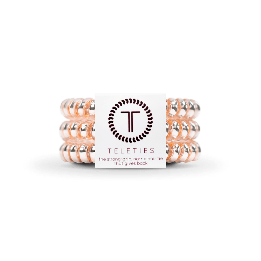 Teleties small hair ties in rose gold, designed for a strong grip without damage