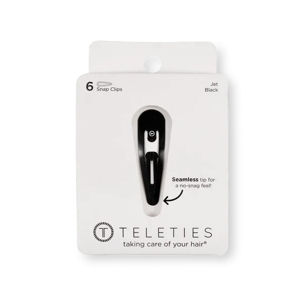 Teleties snap hair clips in Jet Black, featuring a no-snag design for comfortable hair styling
