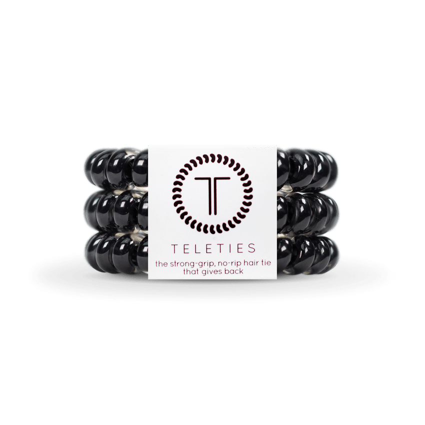 Teleties strong grip hair ties in black for secure styling without damage