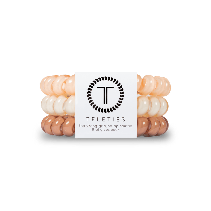 Teleties strong grip hair ties in various nude shades for secure hairstyles