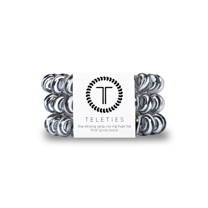 Teleties strong grip hair ties in clear with a no-rip design for secure and stylish hairstyles