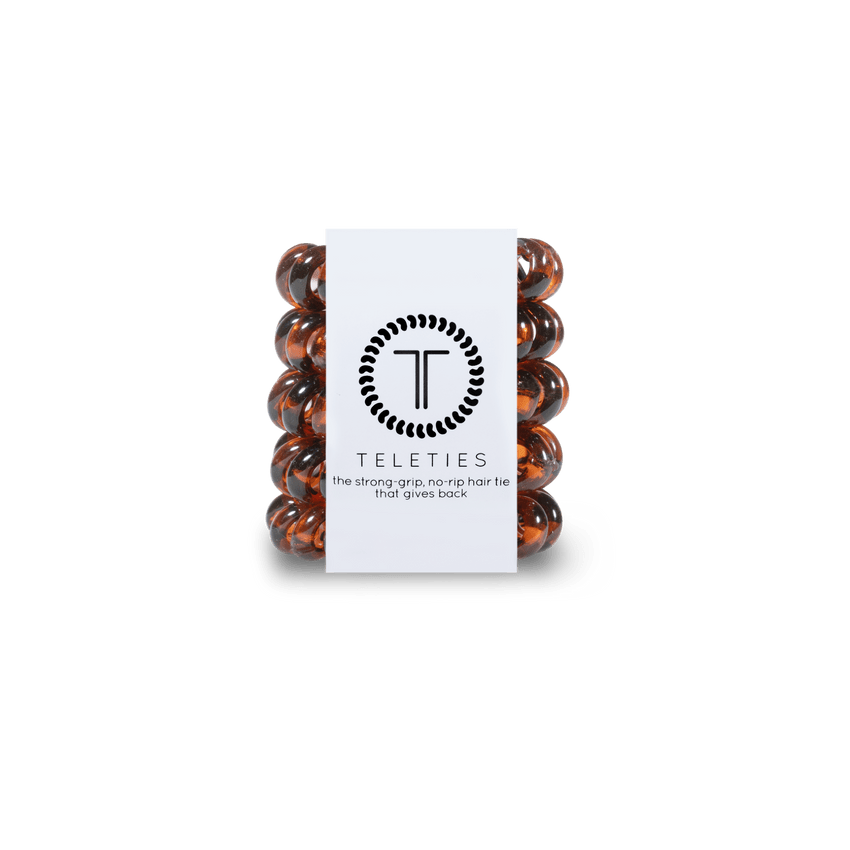 Teleties tiny hair ties in dark orange packaging for strong grip and no damage hair styling