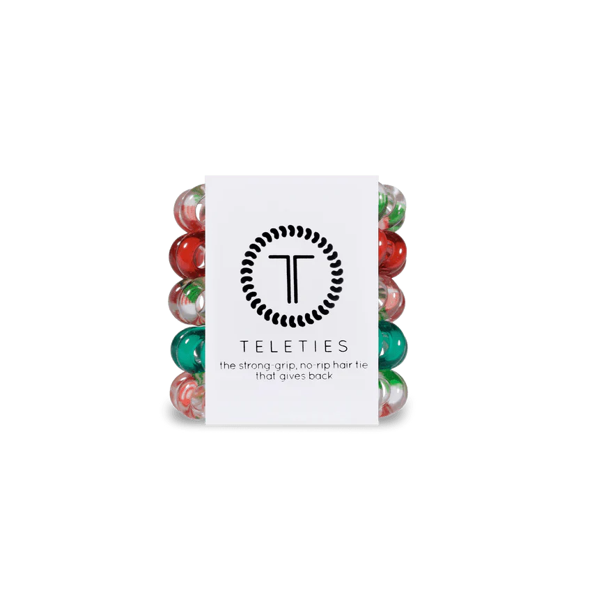 Teleties tiny hair ties in assorted colors with strong grip for all-day hold without hair damage