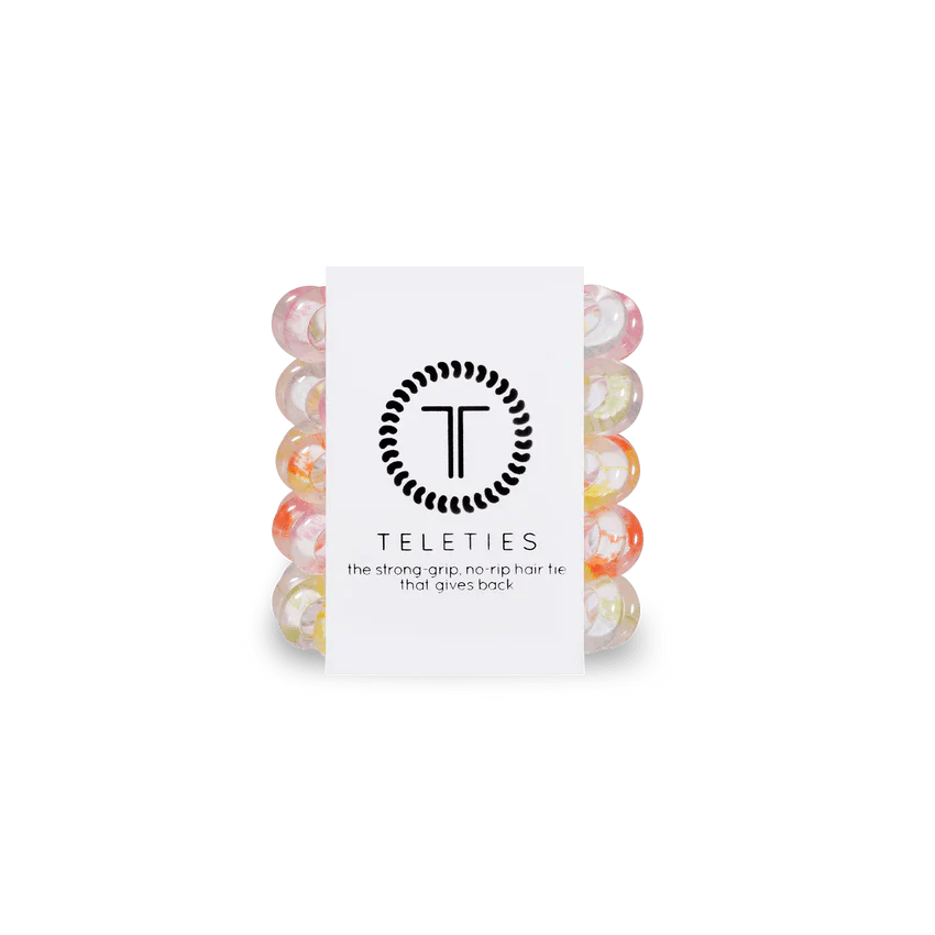Teleties tiny hair ties in assorted pastel colors for a no-rip, strong grip hairstyle solution