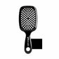 Unbrush detangling hair brush with a sleek black design and unique vented bristle pattern for easy hair detangling