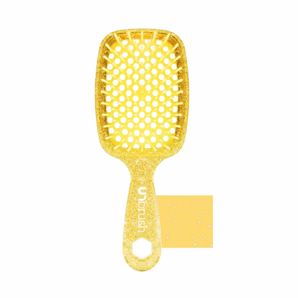 Unbrush detangling hair brush in sparkling yellow for easy styling and knot-free hair