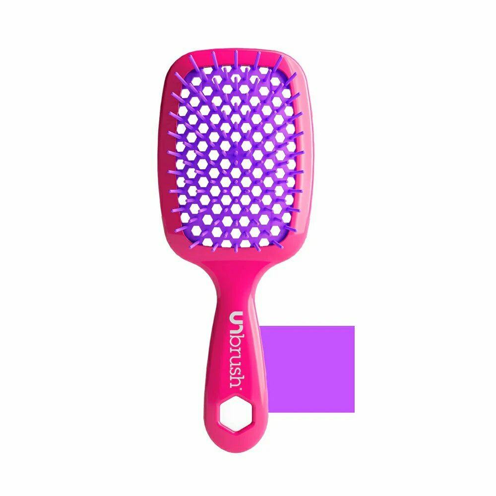 Unbrush detangling hair brush in pink designed for easy and painless detangling of all hair types