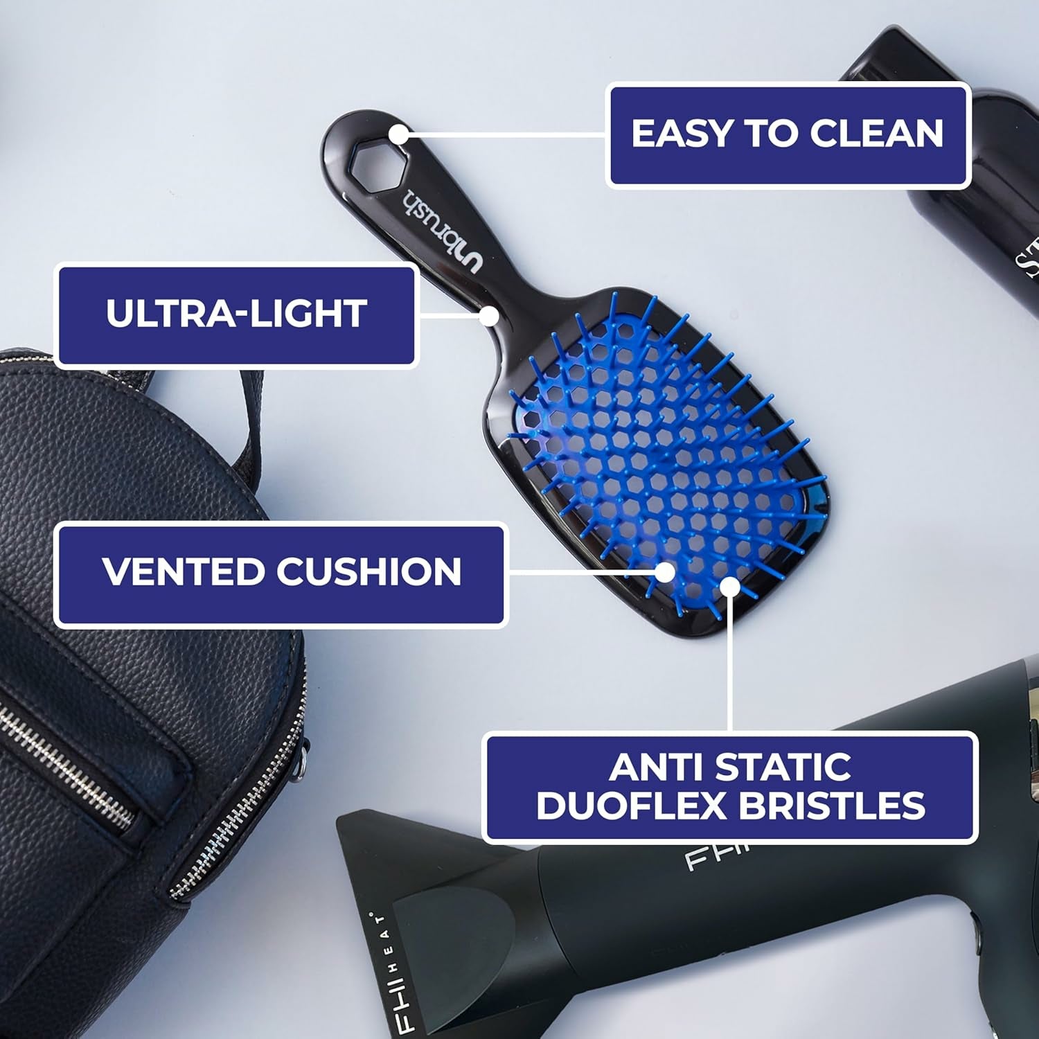 Unbrush detangling hair brush with ultra-light design and anti-static duetflex bristles for easy detangling