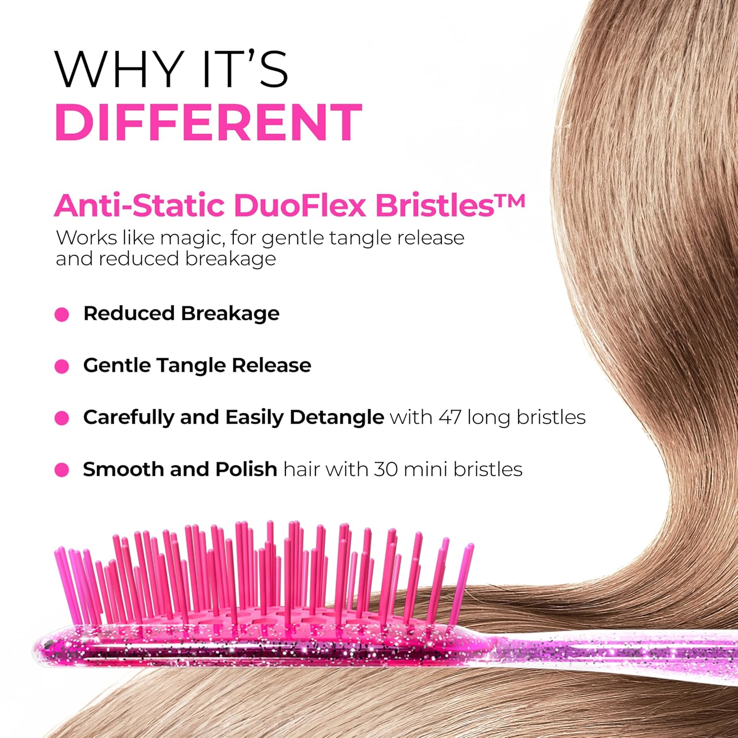 Unbrush mini detangling hair brush with anti-static DuoFlex bristles for gentle tangle release
