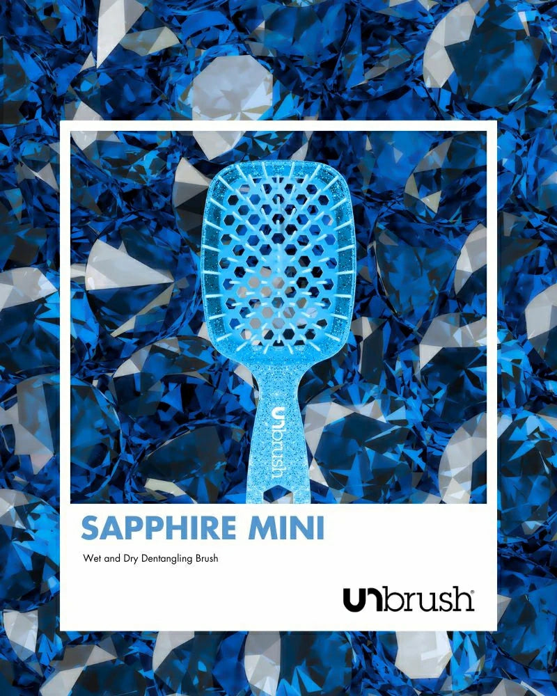 Unbrush Sapphire Mini Detangling Hair Brush in Blue, designed for wet and dry hair use