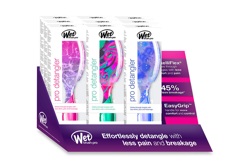 Wet Brush Neon Glow Pro Detangler in vibrant colors for painless detangling and reduced breakage
