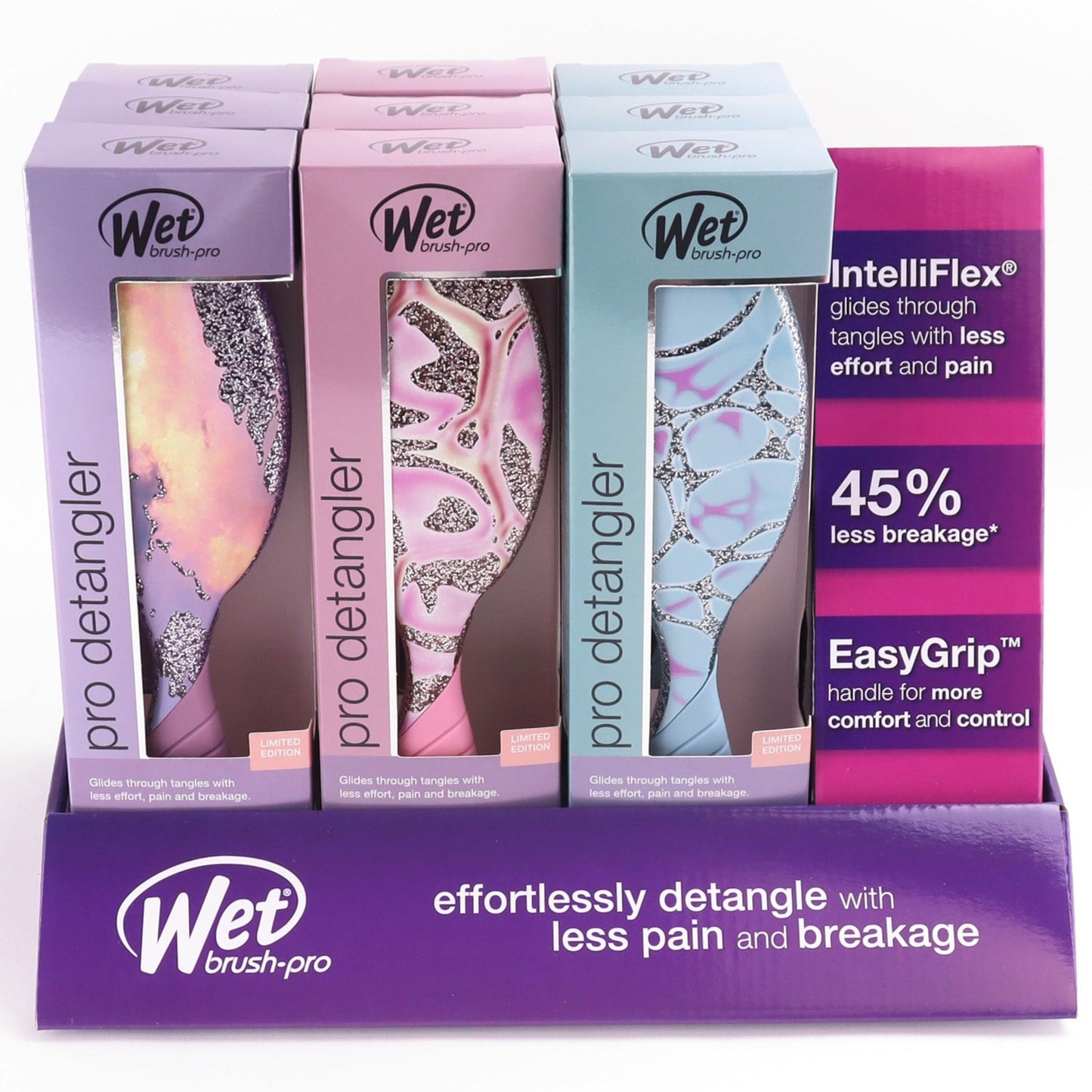 Wet Brush Pro Detangler Cosmic Lava in display with various color options for effortless detangling