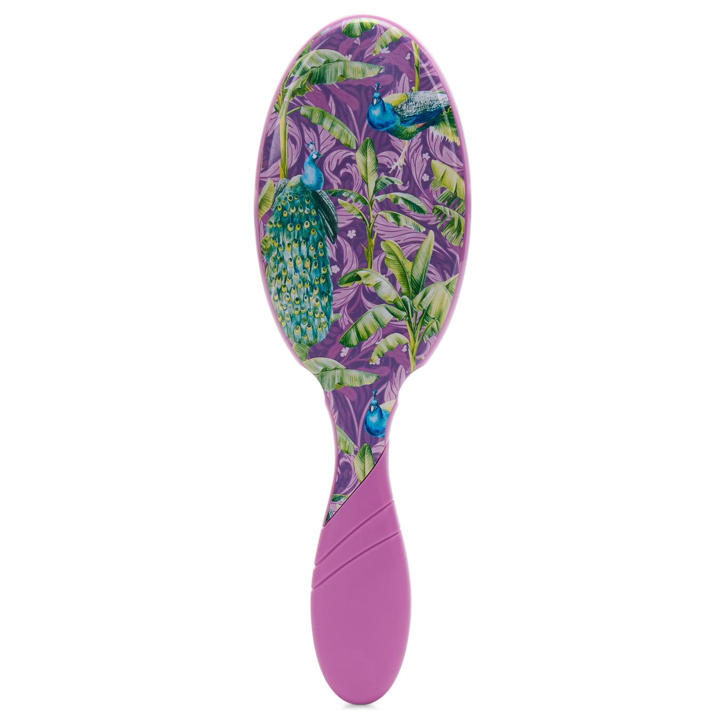 Wet Brush Pro Detangler with a colorful peacock design and ergonomic grip for easy hair styling
