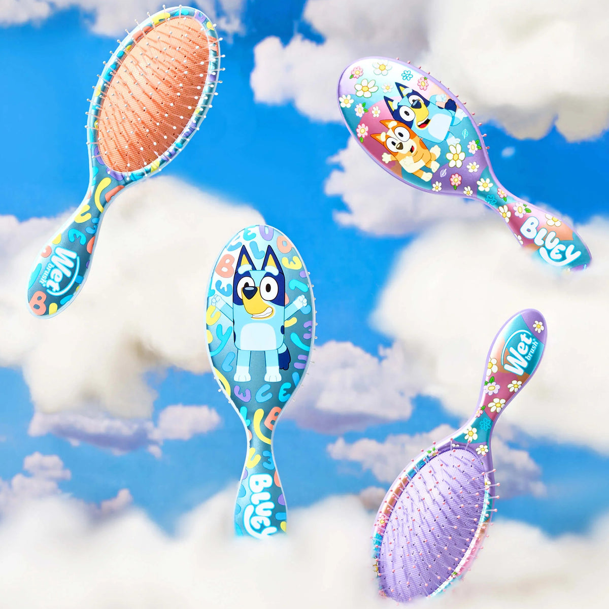 Wet Brush Detangler Hair Brush featuring Bluey and Friends with colorful designs for easy hair styling