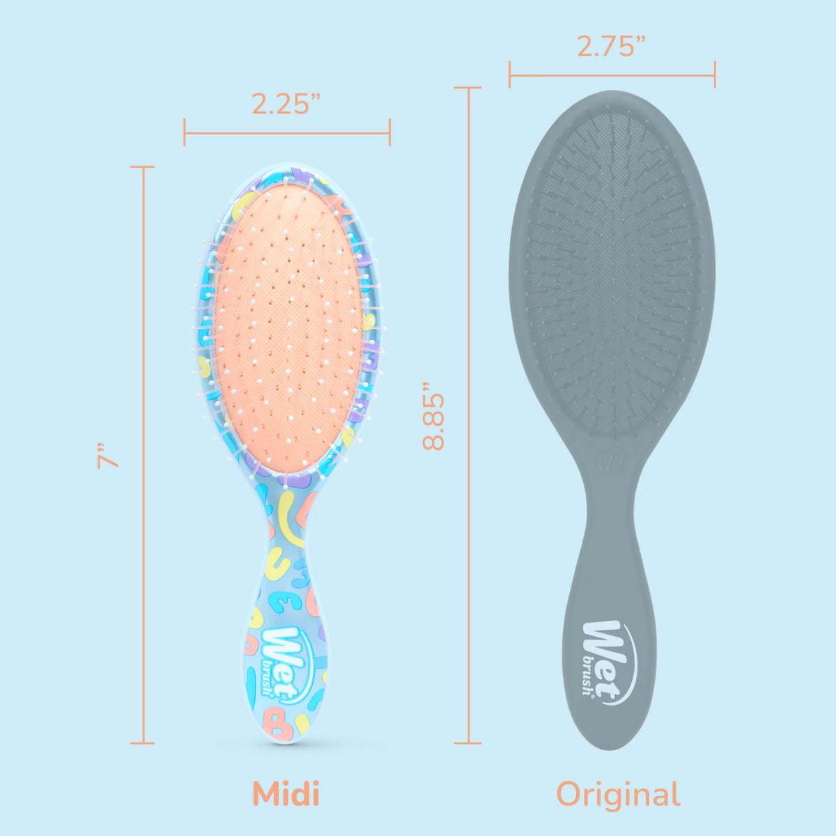 Wet Brush Midi and Original Detangler Hair Brush with Size Comparison for Effortless Styling