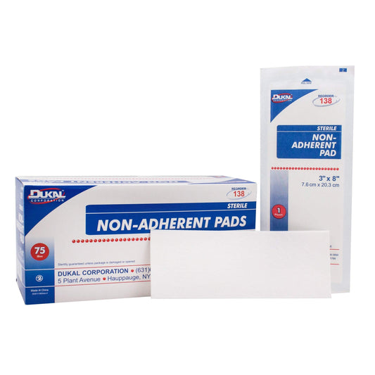Dukal-138 Non Adherent Pad, Sterile, 3" x 8", White (Pack of 75)-Dukal-Brand_Dukal/ Dawn Mist,Collection_Lifestyle,Dukal_Gauze,Dukal_Medical,Dukal_Surgical,Life_Medical