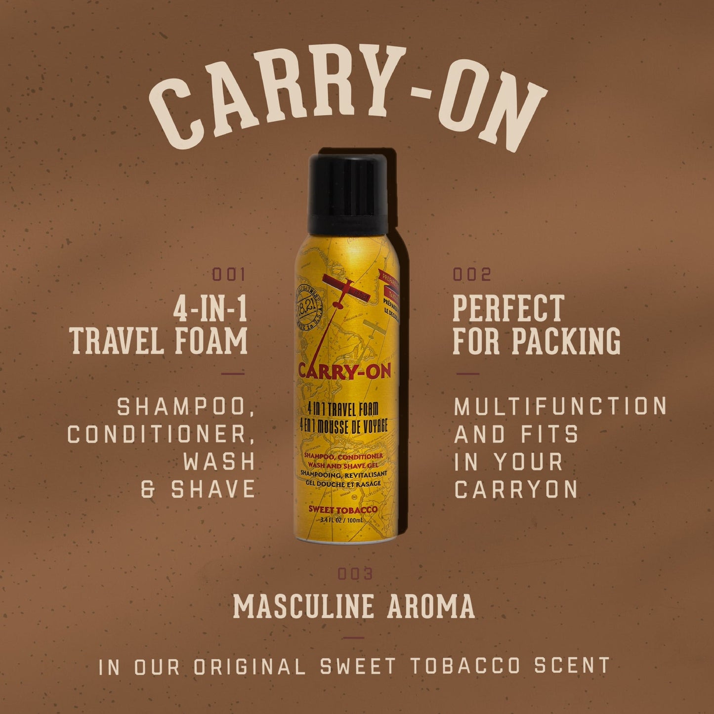 18.21 Man Made Carry On 4-1 Travel Foam Sweet Tobacco 3.4oz