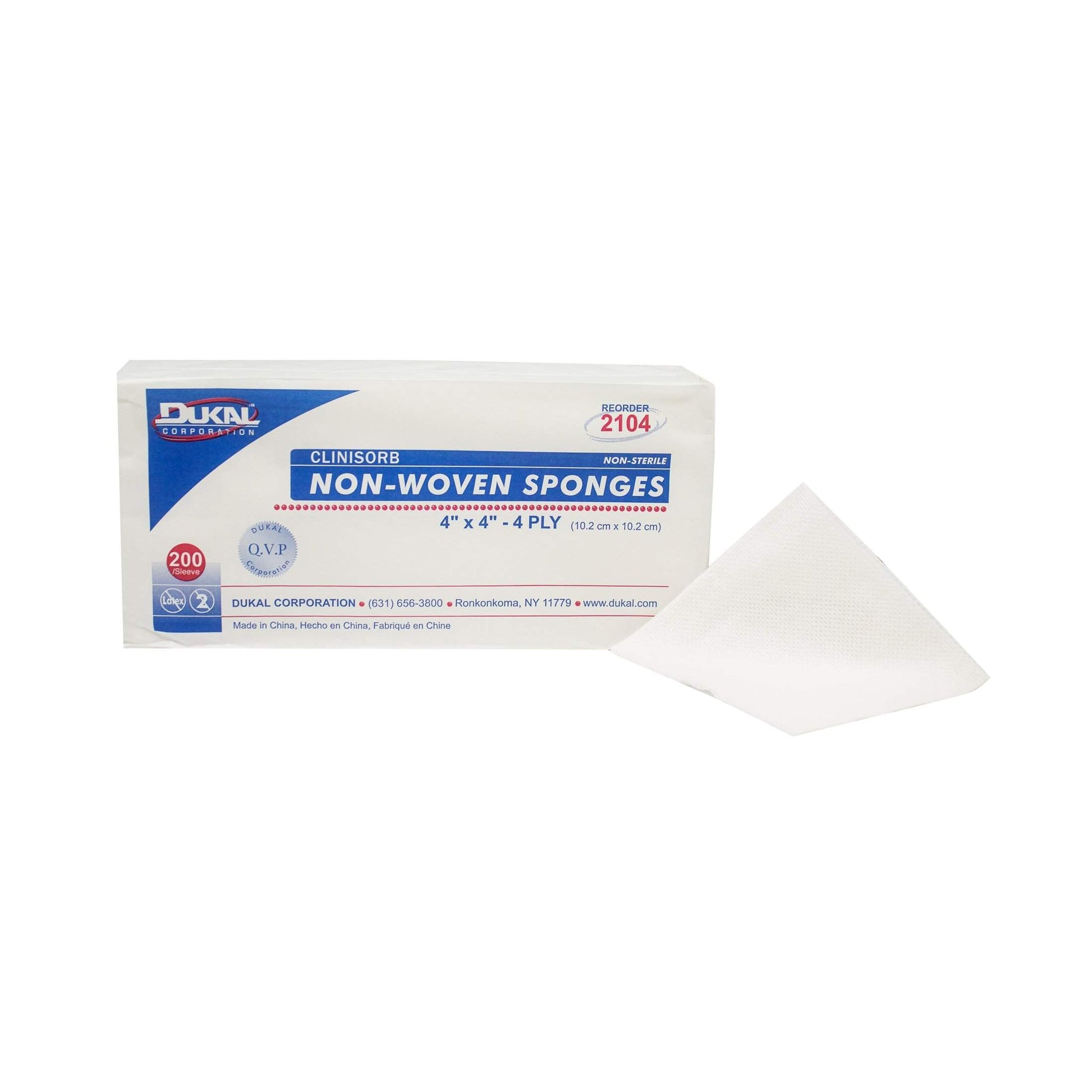 Dukal-2104 Sponge, Clinisorb, Non Woven, 4-Ply, Non Sterile, 4" x 4" (Pack of 200)-Dukal-Brand_Dukal/ Dawn Mist,Collection_Lifestyle,Dukal_Gauze,Dukal_Medical,Life_Medical