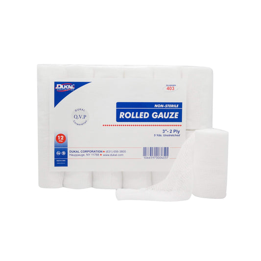 Dukal Rolled Gauze, 3"x5yd, 2 ply, Non-Sterile, 12/bag-Dukal-Brand_Dukal/ Dawn Mist,Collection_Lifestyle,Dukal_Gauze,Dukal_Medical,Life_Medical,Life_Personal Care