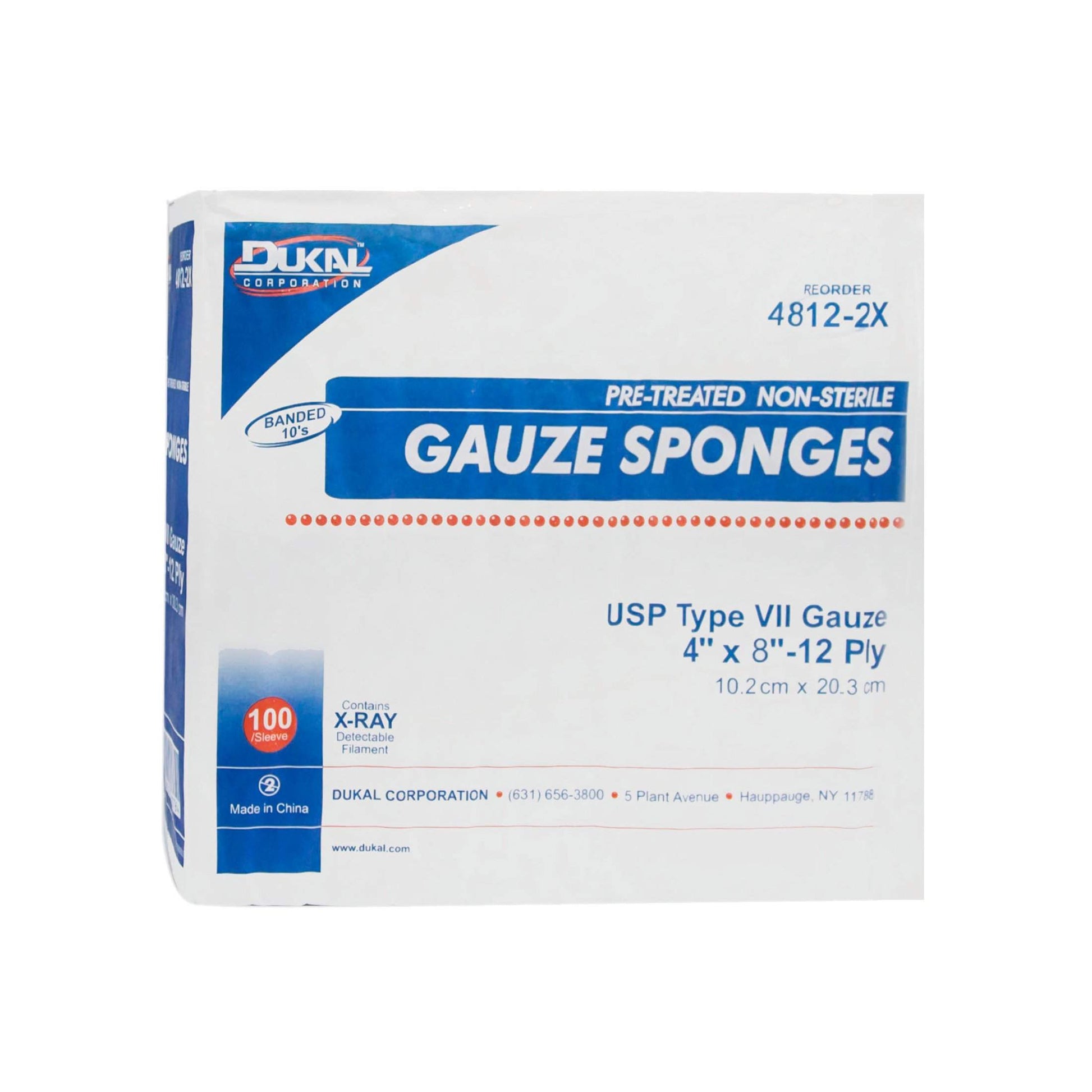 Dukal Type VII Gauze Sponges 4" x 8". Pack of 100 X-Ray Detectable Gauze Dressings 12-ply. Non-Sterile, 100% Cotton Pads for Wound Cleaning, Prepping, Debriding, Packing.-Dukal-Brand_Dukal/ Dawn Mist,Collection_Lifestyle,Dukal_Gauze,Dukal_Medical,Life_Medical